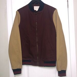 Aeropostale Varsity Bomber Jacket XS Burgundy Tan Canvas Letterman Style